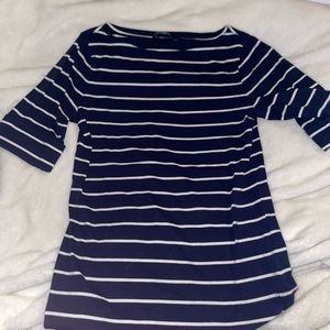 Ralph Lauren Boatneck Sweater in Striped Navy & White; size: S